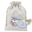 Avion en carton en forme de licorne dans un sac en tissu avec autocollant personnalisé