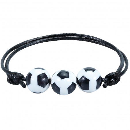 Bracelet cordon noir avec ballons de foot