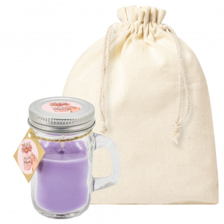 Bougie aromatique avec autocollants fête des mères dans un sac en tissu