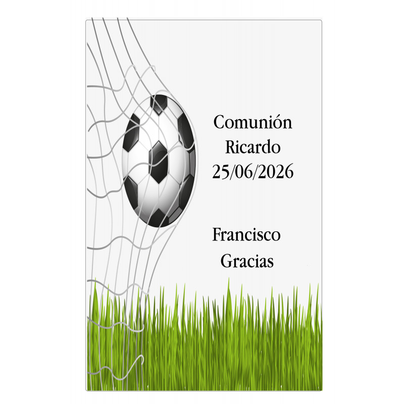 Grand autocollant personnalisé avec le nom de l'invité et une phrase de remerciement avec un motif de football