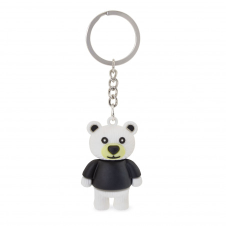 Trousse de toilette avec pompon et porte clés ours dans un sac avec autocollant cadeau