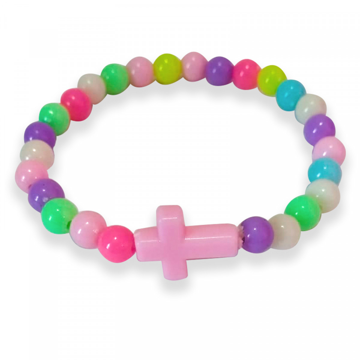 Bracelet de perles colorées pour fille avec croix