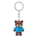 Porte-clé en forme d'ours présenté dans un sachet en tissu avec un autocollant personnalisable de baptême