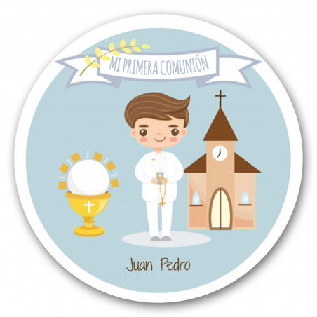 Porte-clés de communion pour garçons dans un sac cadeau en tissu avec un autocollant personnalisable