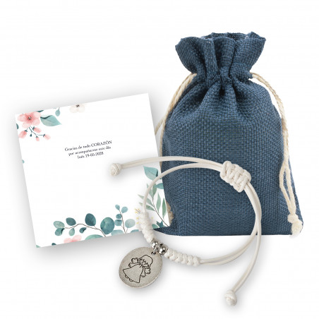 Bracelet de baptême avec carte personnalisable dans pochette cadeau