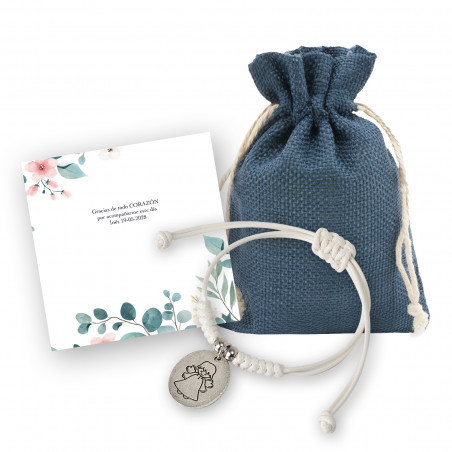 Bracelet petit ange avec carte personnalisable dans un sac cadeau