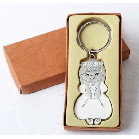 Porte-clé de communion dans un sac en tissu pour un cadeau avec un autocollant personnalisable pour fille