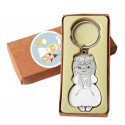 Porte clés de communion dans une pochette cadeau en tissu avec adhésif personnalisable pour fille