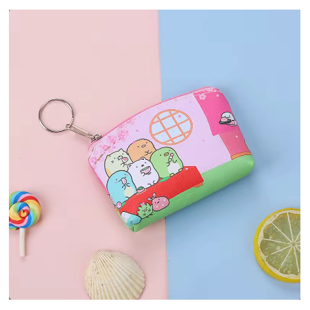 Portefeuille kawaii avec fermeture éclair et anneau pour accrocher