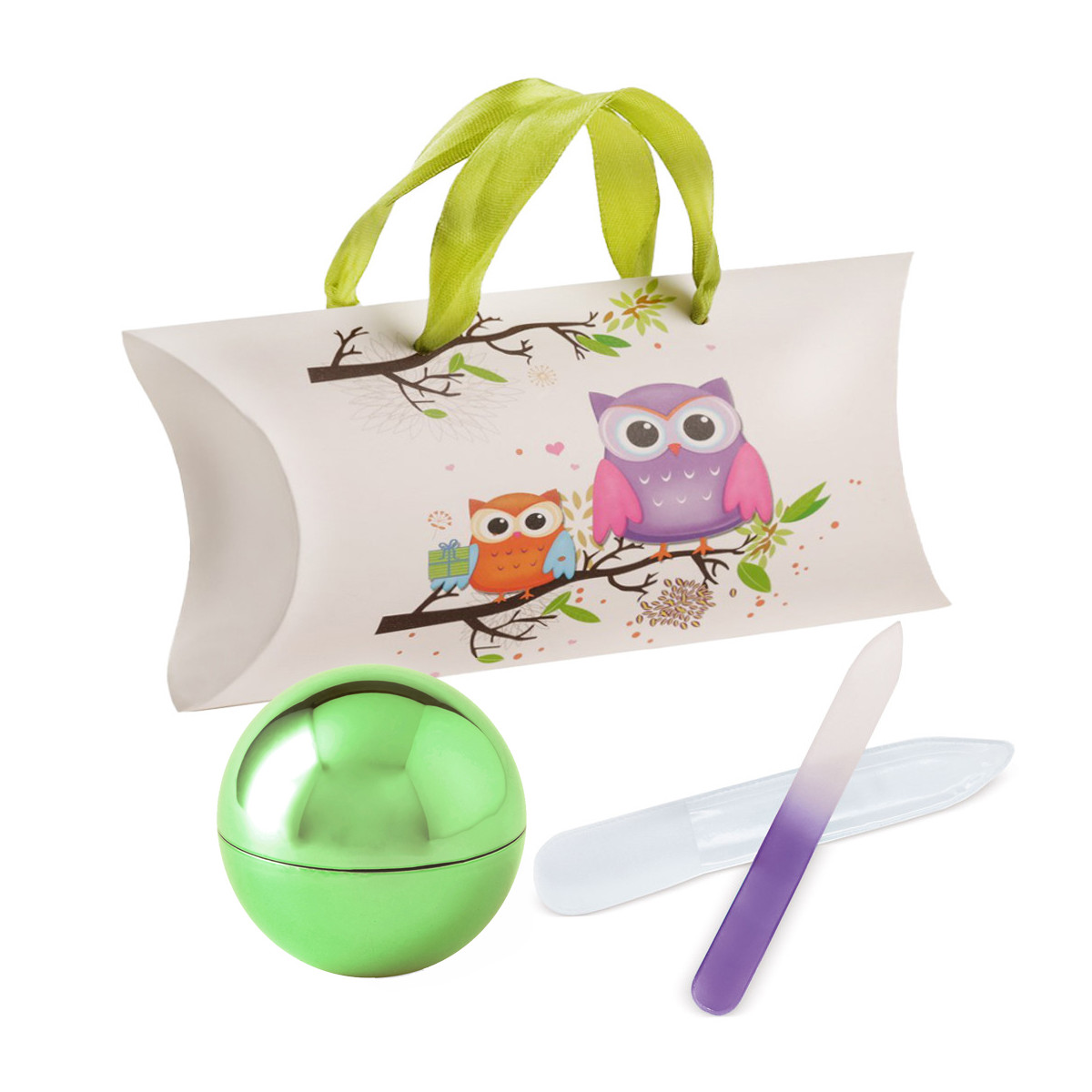 Baume à lèvres SPF 15 et lime à ongles en verre