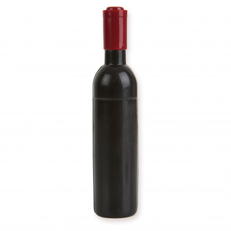 Bouteille de vin personnalisée avec tire-bouchon présentée dans un sac kraft noir