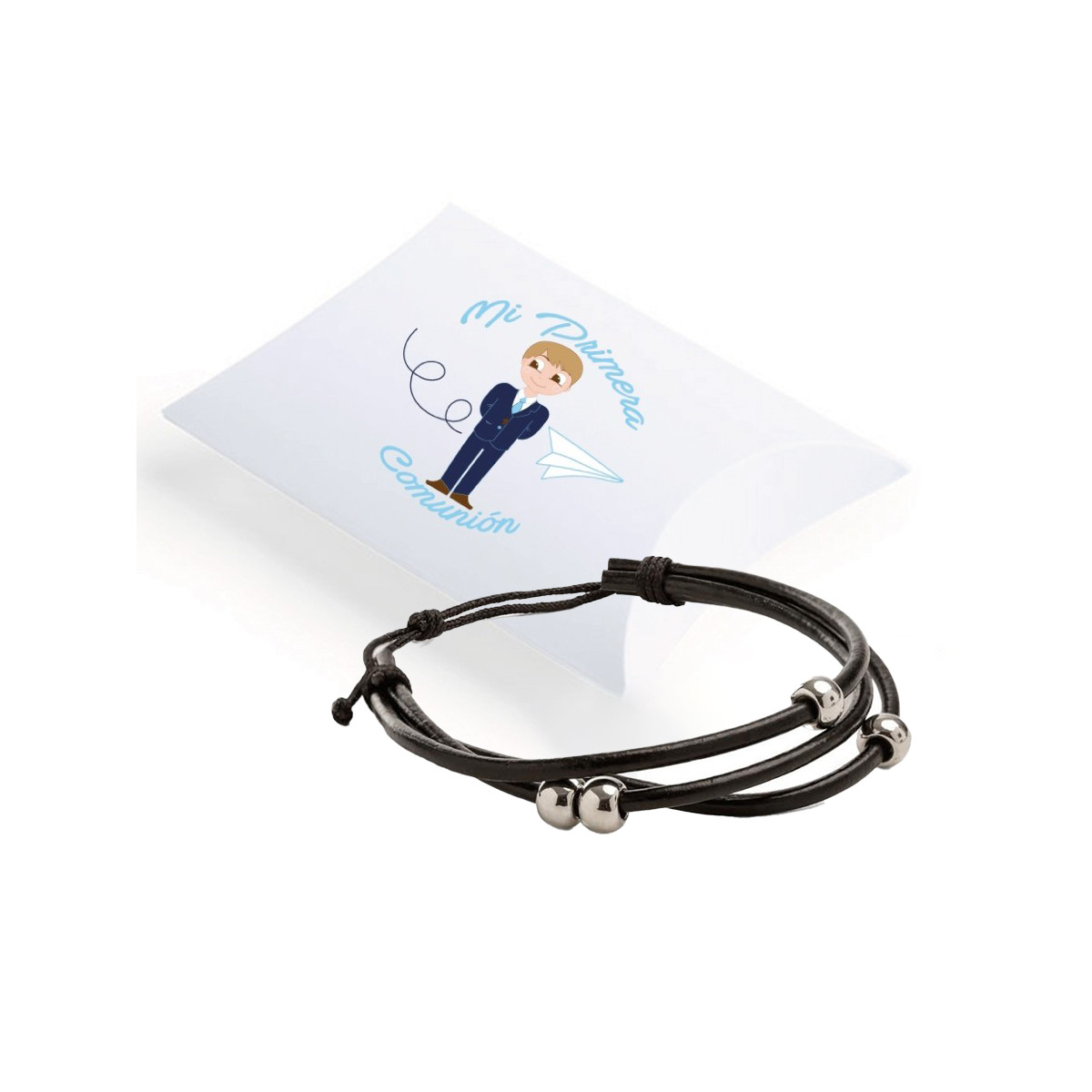 Bracelet en cuir avec décorations et étui pour communion