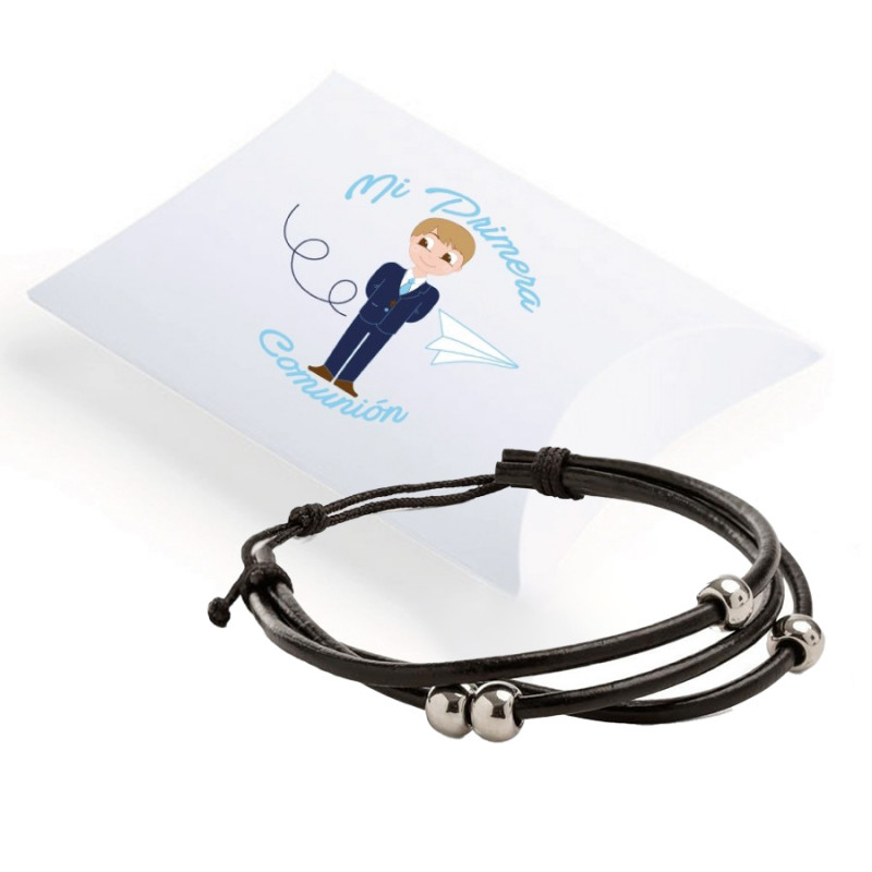 Bracelet en cuir avec décorations et étui pour communion