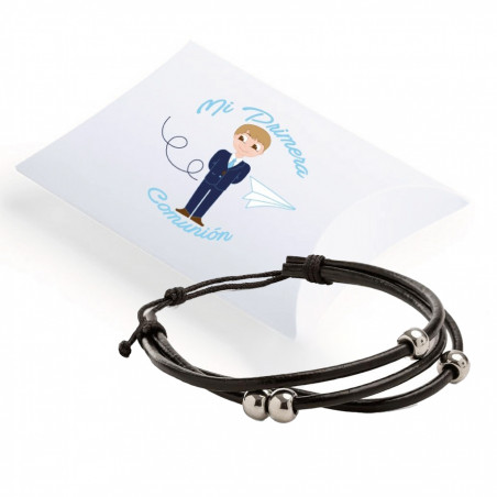 Bracelet en cuir avec décorations et étui pour communion