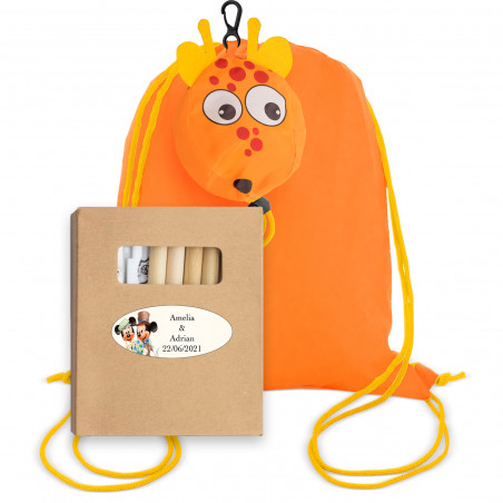 Couleurs avec étui avec autocollant personnalisé dans le sac à dos girafe pour enfants détails mariages