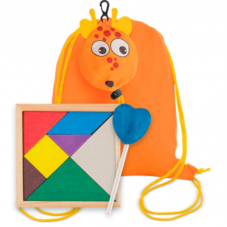 Puzzle en bois dans un sac à dos girafe avec sucette pour les détails des enfants