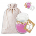 Bougie parfumée avec autocollant personnalisé et sac en tissu pour mariages et événements