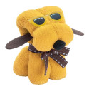 Serviette jaune en forme de chien avec autocollant pour cadeau à un ami