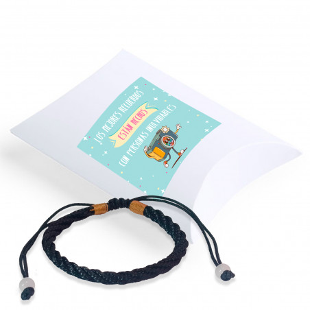 Bracelet cordon en boîte avec autocollant avec message