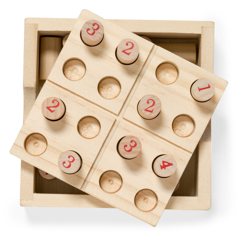 Sudoku en bois dans une boîte avec couvercle