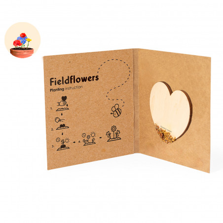 Cœur de graines de fleurs sauvages avec autocollant personnalisé pour mariages et événements