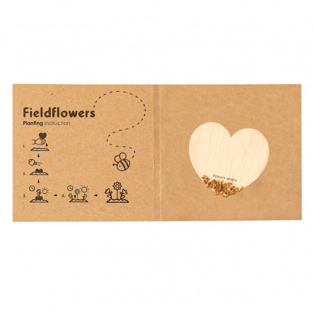 Cœur de graines de fleurs sauvages avec autocollant personnalisé pour mariages et événements