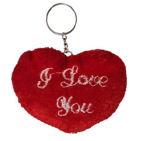 Porte clés peluche rouge en forme de coeur avec texte je t aime