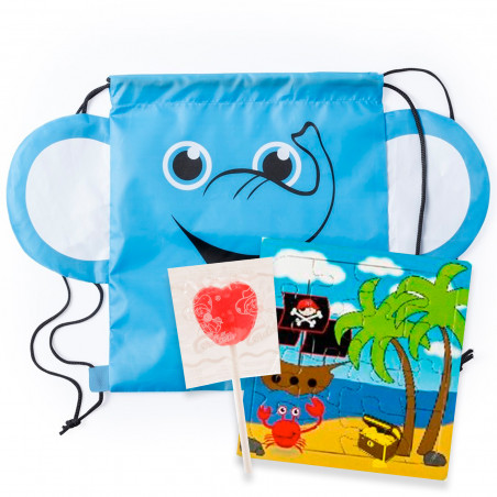 Puzzle pirate dans un sac à dos éléphant avec sucette pour les détails des enfants