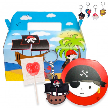 Ensemble pirate avec porte clés carnet et sucette dans une boîte pour les détails des enfants