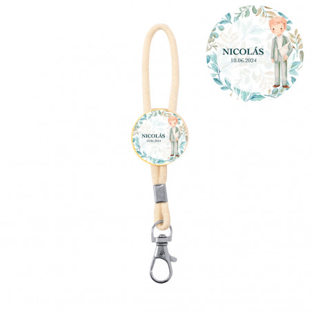 Porte-clés en bambou avec cordon pour garçon de communion