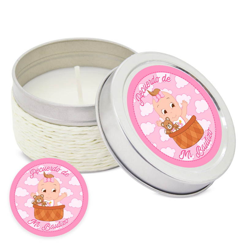 Bougie aromatique personnalisée avec adhésif pour détails de baptême