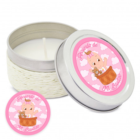 Bougie aromatique personnalisée avec adhésif pour détails de baptême