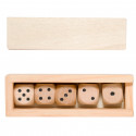 Jeu de dés en bois dans un étui avec un autocollant personnalisé