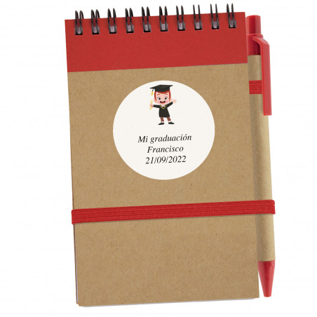Carnet avec stylo personnalisé et autocollant pour la graduation d'un garçon