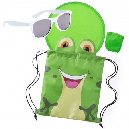 Sac à dos pour enfants en forme de grenouille avec frisbee et lunettes de soleil