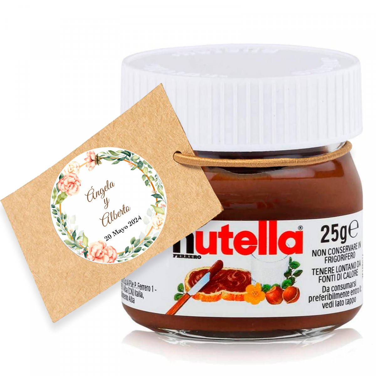 Nutella 25 grammes avec étiquette suspendue personnalisée pour les détails des mariages