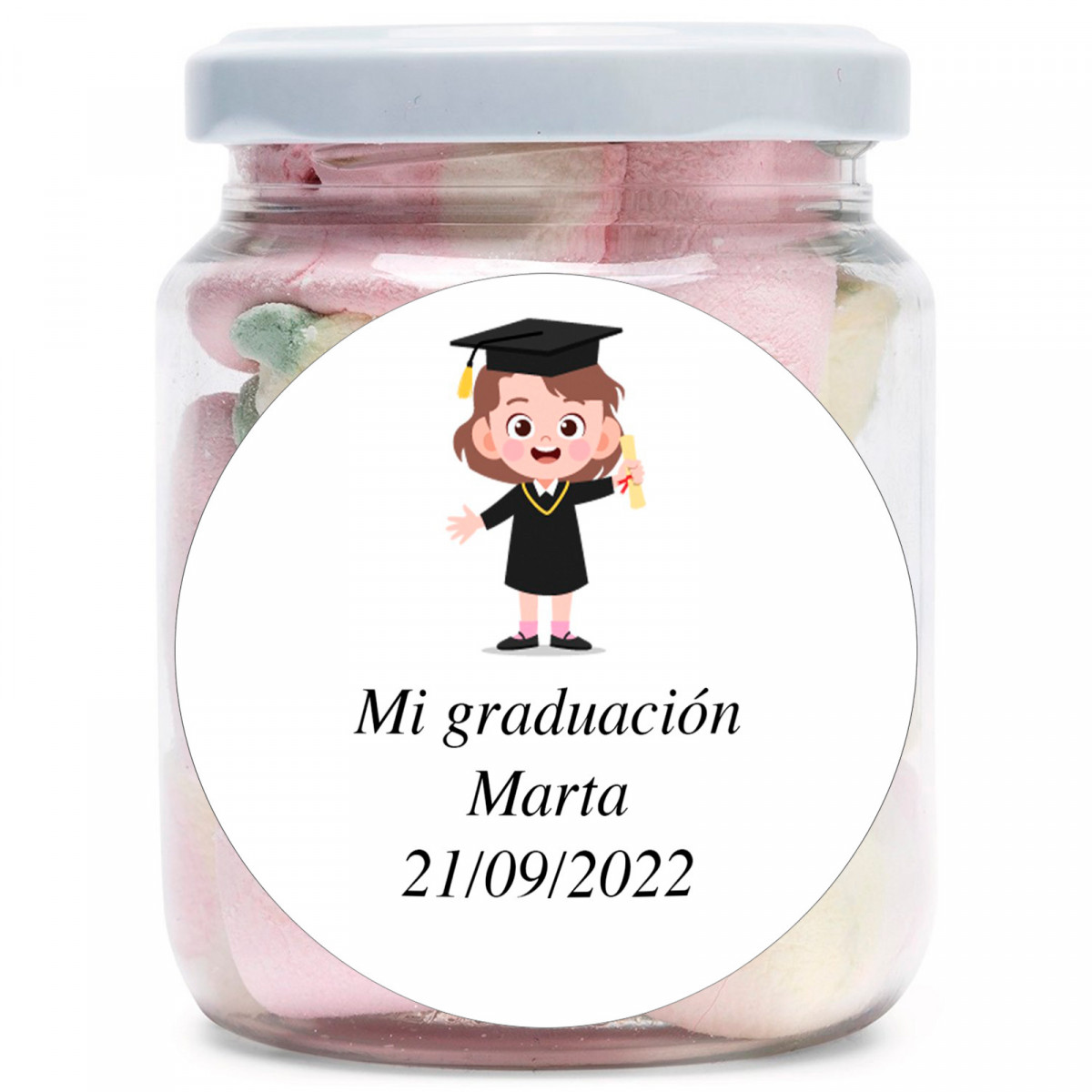 Bocal de bonbons avec autocollant de graduation personnalisé