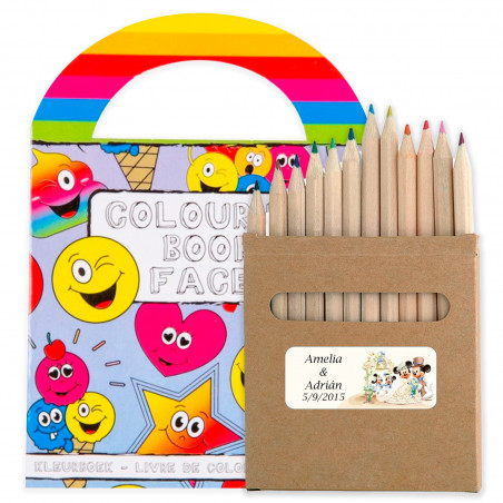 Livre de coloriage avec crayons de couleur personnalisés pour cadeaux de mariage