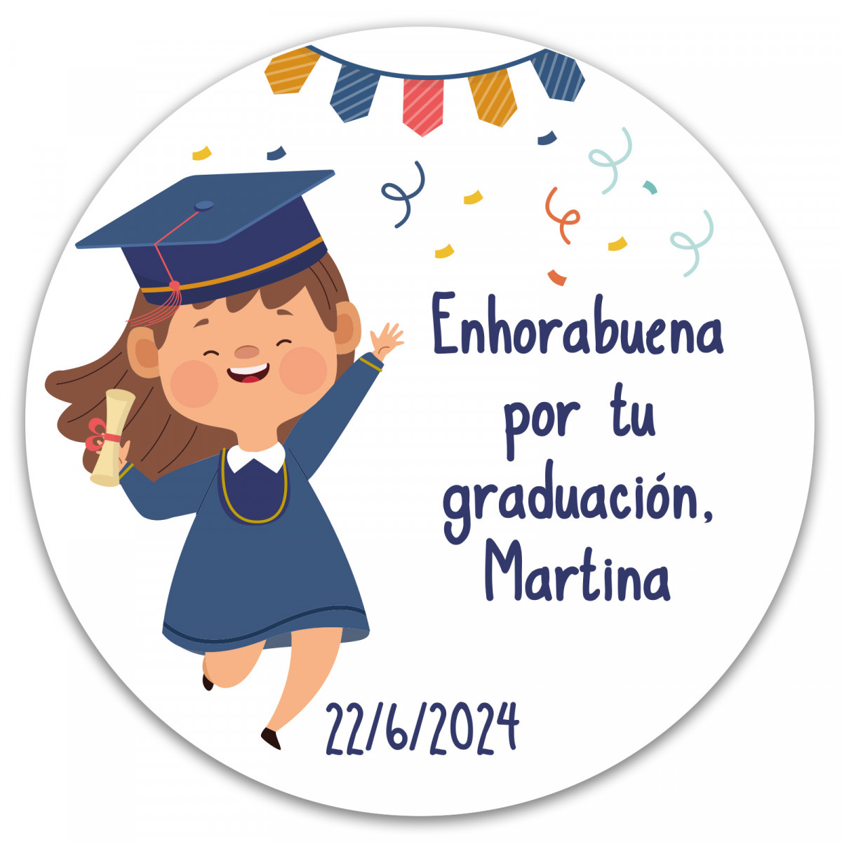 Adhésif personnalisé rond de 5 cm pour la graduation d'une fille