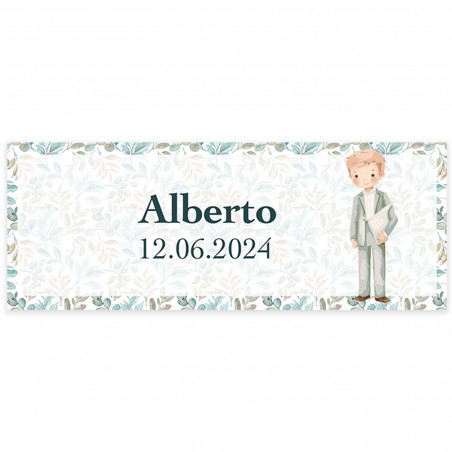 Sticker bouteille personnalisé 13 x 5 cm communion garçon