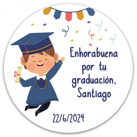 Autocollant de 5 cm. personnalisé pour la remise des diplômes d'un enfant