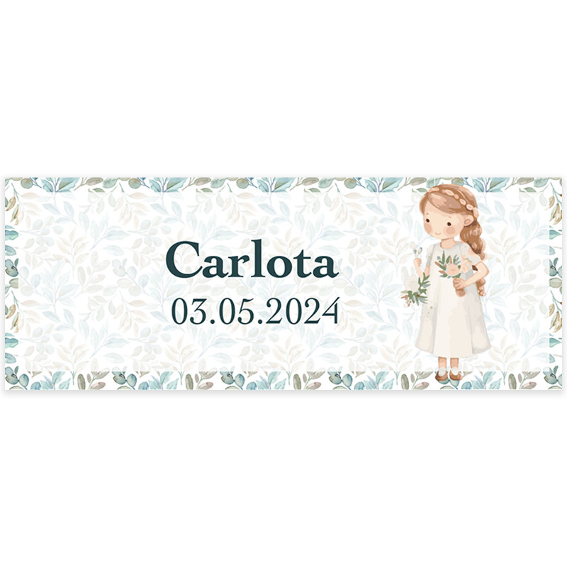 Sticker communion fille personnalisé 13 x 5 cm spécial biberons