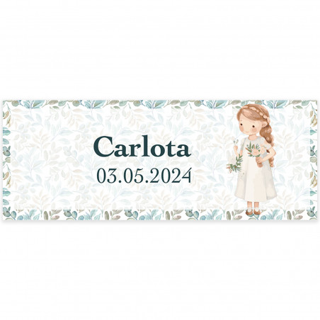 Sticker communion fille personnalisé 13 x 5 cm spécial biberons