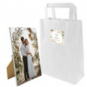 Cadre photo sans cadre pour cadeau d'invités dans un sac cadeau et autocollant personnalisé