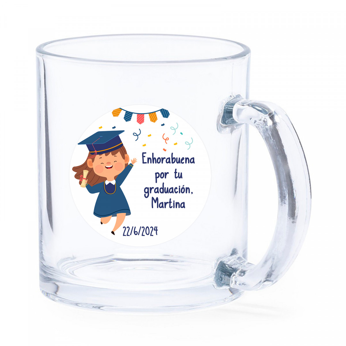 Tasse en verre avec autocollant de graduation personnalisé pour fille