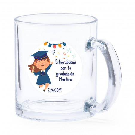 Tasse en verre avec autocollant personnalisé de remise de diplôme pour fille