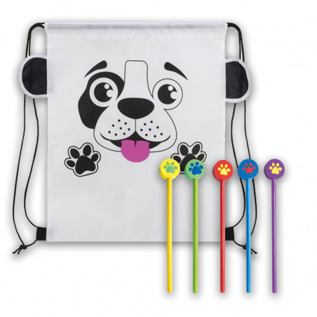 Sac à dos en forme de chien avec des crayons