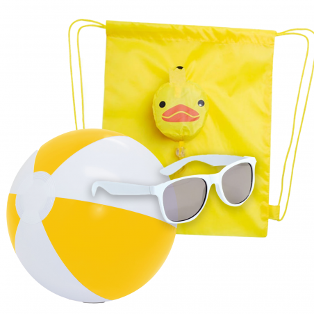 Lunettes de soleil blanches pour enfants et ballon de plage avec sac à dos canard