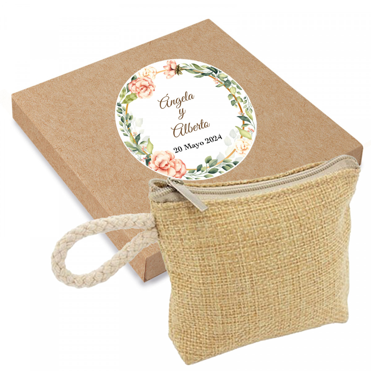 Porte-monnaie femme avec boîte en carton et autocollant personnalisé