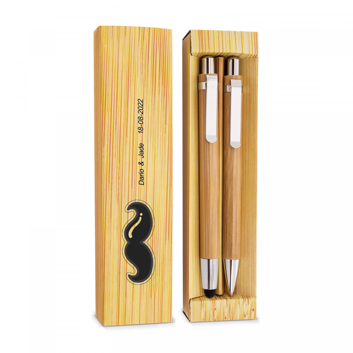 Stylo et porte-mine dans un étui pour homme avec autocollant personnalisé